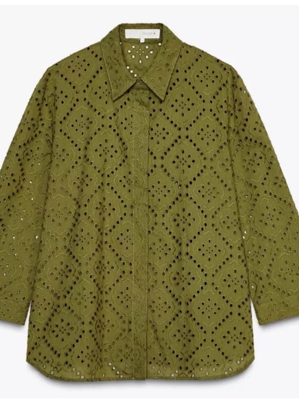 Zara Olive Green Eyelet Blouse